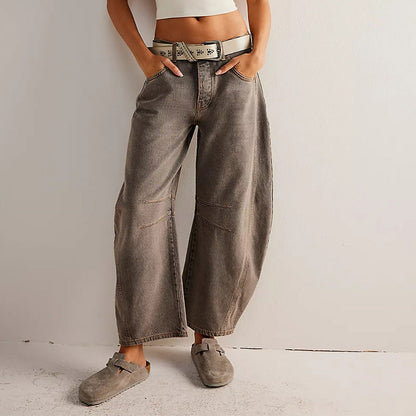 Jean rétro pour femme, taille mi-haute, coupe arrondie et jambes larges