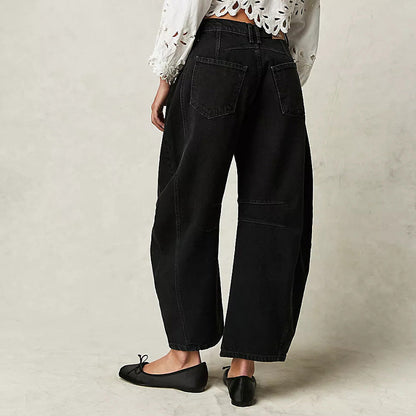 Jean rétro pour femme, taille mi-haute, coupe arrondie et jambes larges