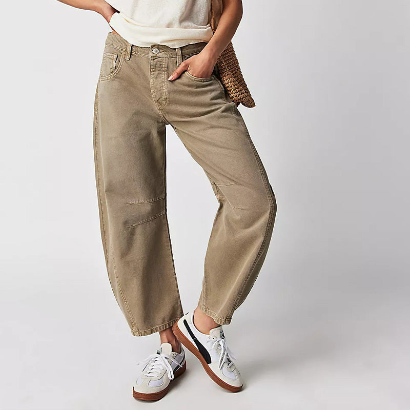 Jean rétro pour femme, taille mi-haute, coupe arrondie et jambes larges