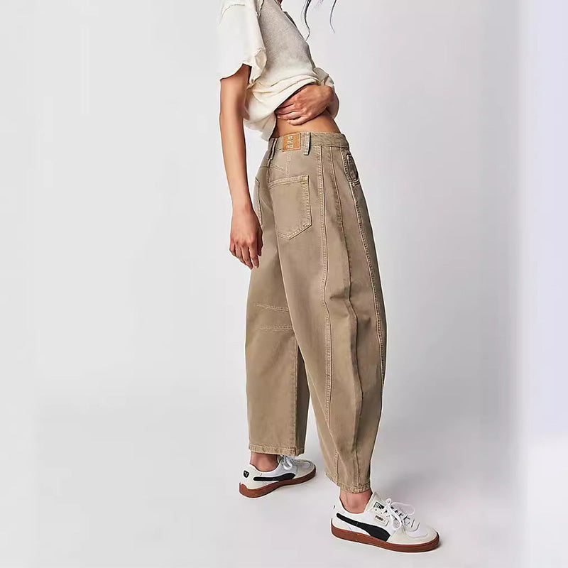Jean rétro pour femme, taille mi-haute, coupe arrondie et jambes larges