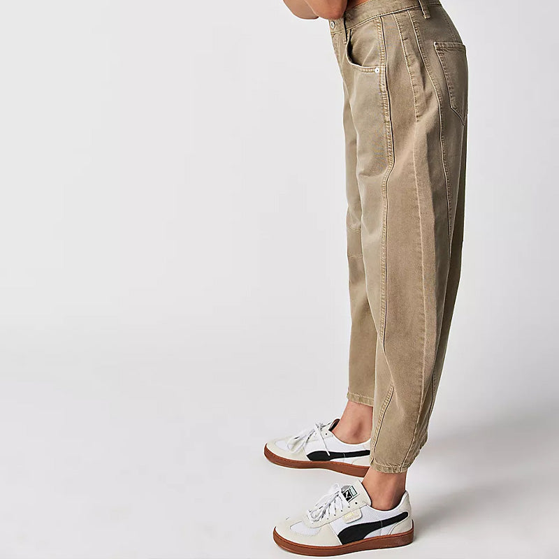 Jean rétro pour femme, taille mi-haute, coupe arrondie et jambes larges
