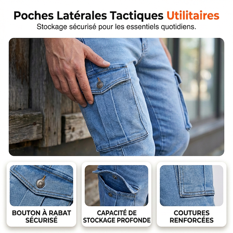 Jean cargo stretch ajusté skinny pour homme