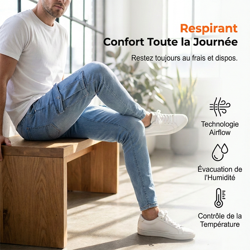 Jean cargo stretch ajusté skinny pour homme