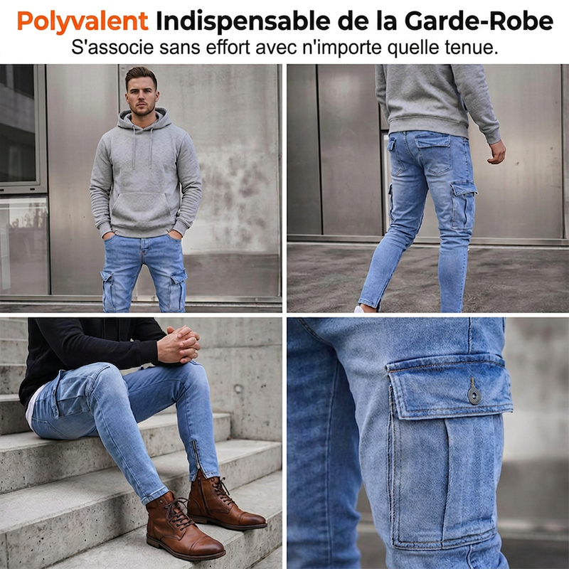 Jean cargo stretch ajusté skinny pour homme