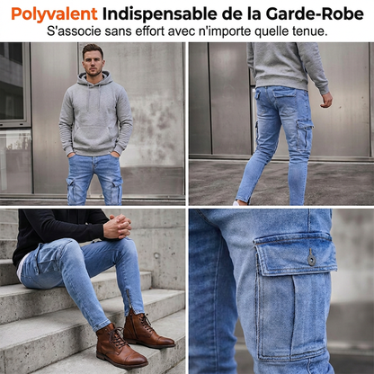 Jean cargo stretch ajusté skinny pour homme