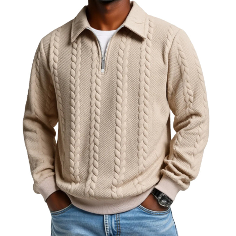 Pull décontracté à demi-zip en maille torsadée pour homme