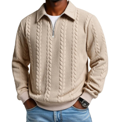 Pull décontracté à demi-zip en maille torsadée pour homme