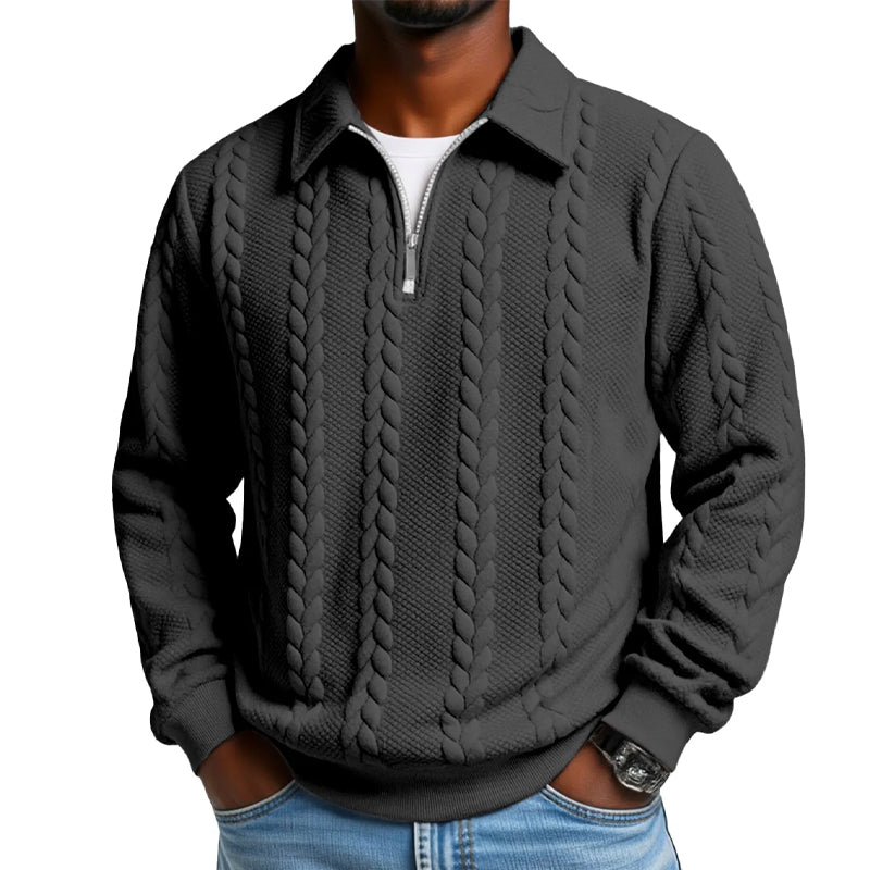 Pull décontracté à demi-zip en maille torsadée pour homme