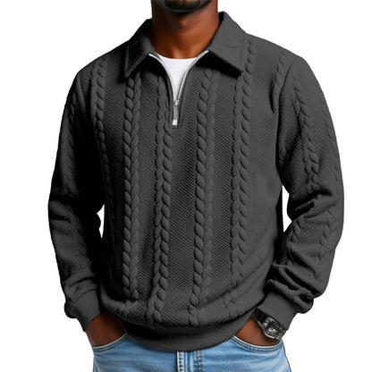 Pull décontracté à demi-zip en maille torsadée pour homme