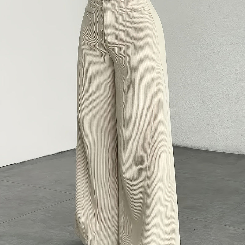 Pantalon large en velours côtelé à taille haute pour femme 