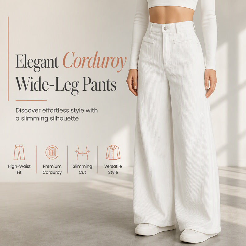 Pantalon large en velours côtelé à taille haute pour femme 