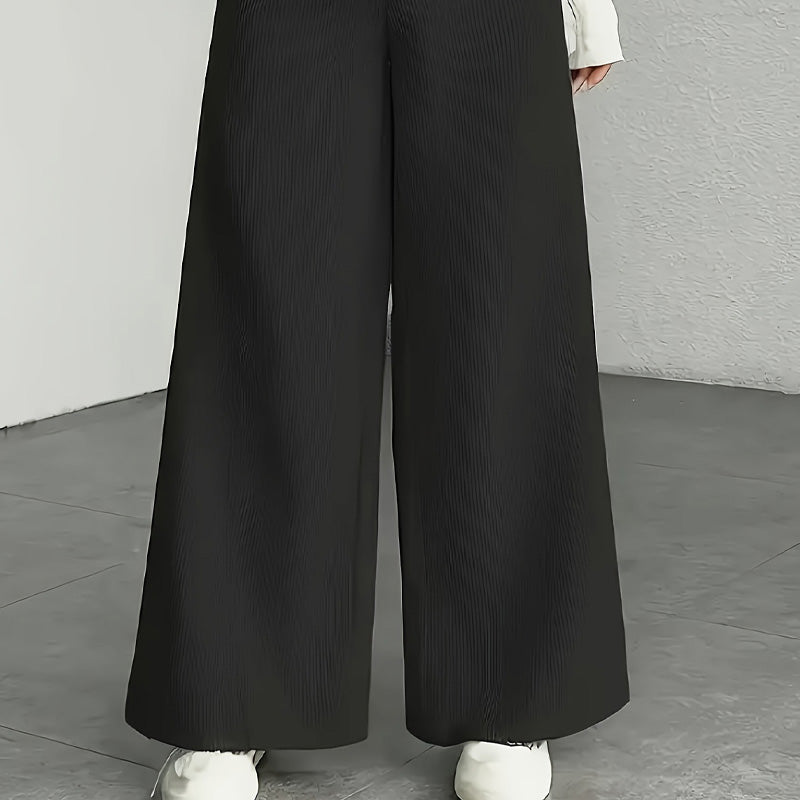 Pantalon large en velours côtelé à taille haute pour femme 