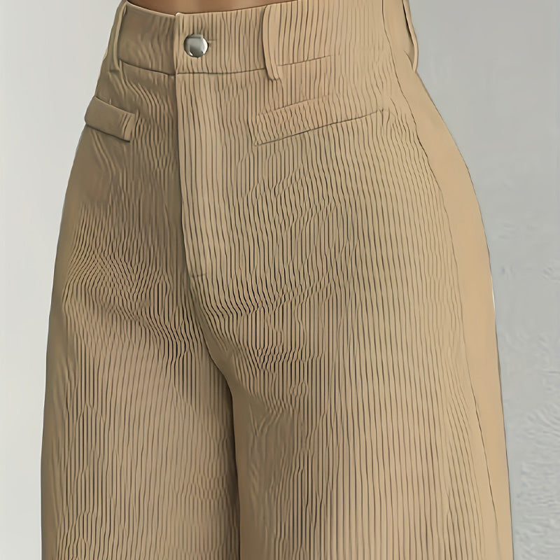 Pantalon large en velours côtelé à taille haute pour femme 