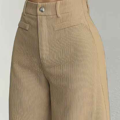 Pantalon large en velours côtelé à taille haute pour femme 