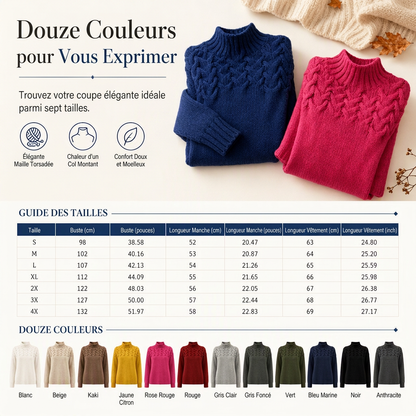 Pull en maille col roulé décontracté de couleur unie
