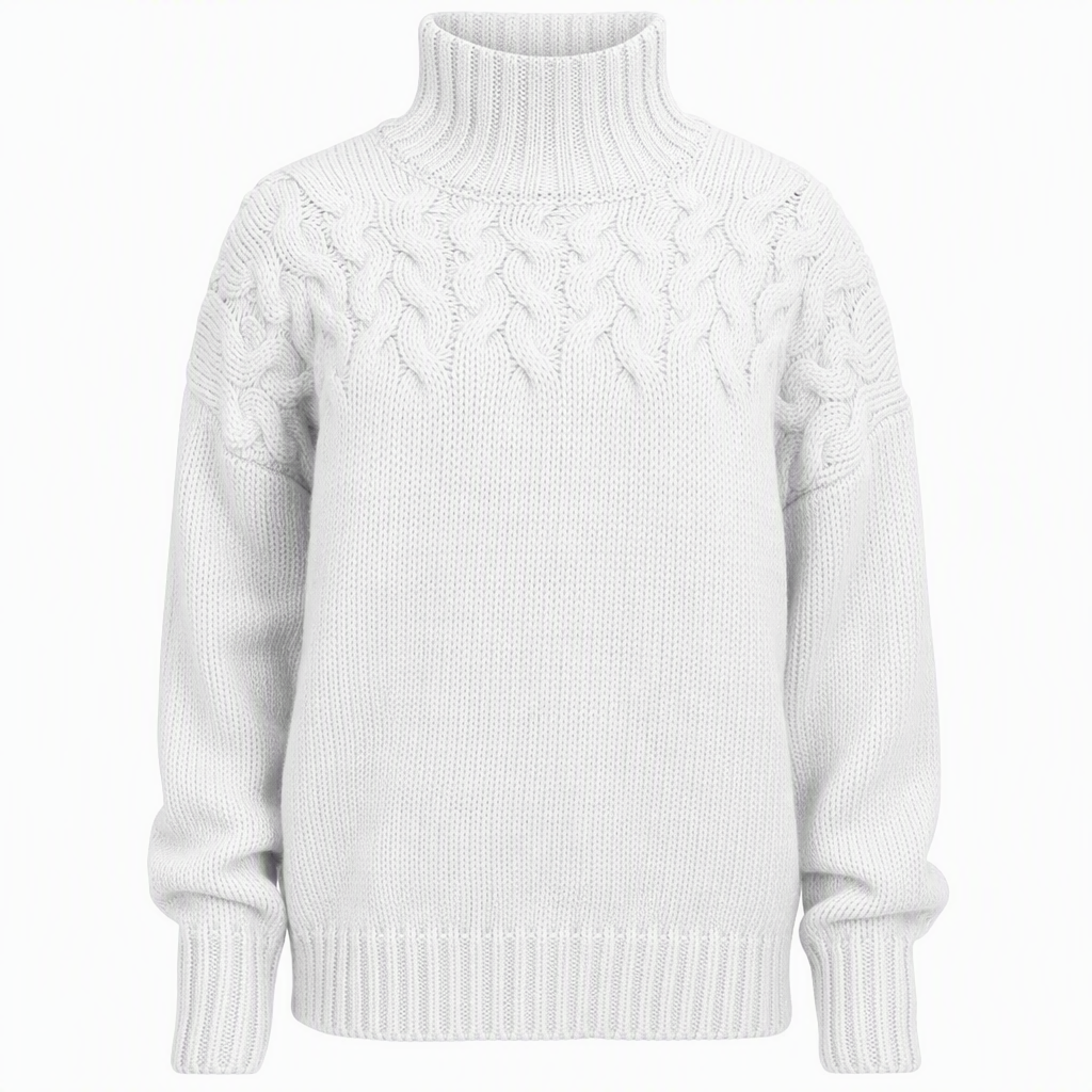 Pull en maille col roulé décontracté de couleur unie