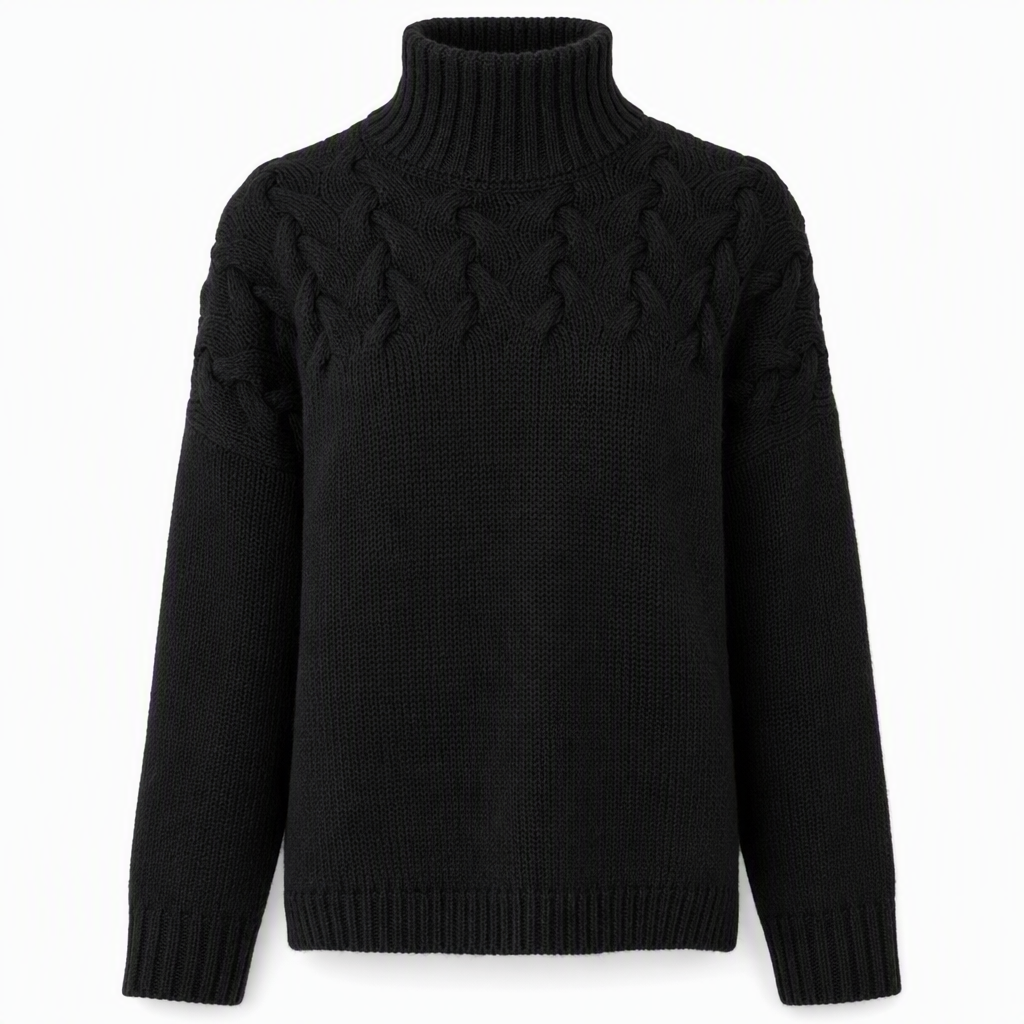Pull en maille col roulé décontracté de couleur unie