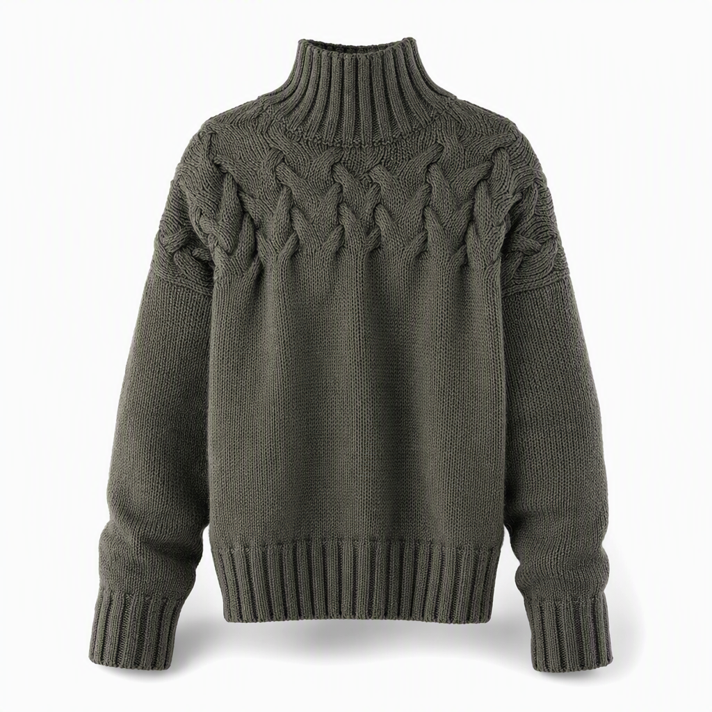 Pull en maille col roulé décontracté de couleur unie