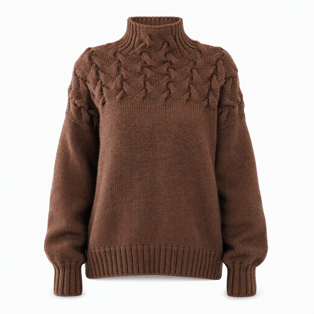 Pull en maille col roulé décontracté de couleur unie