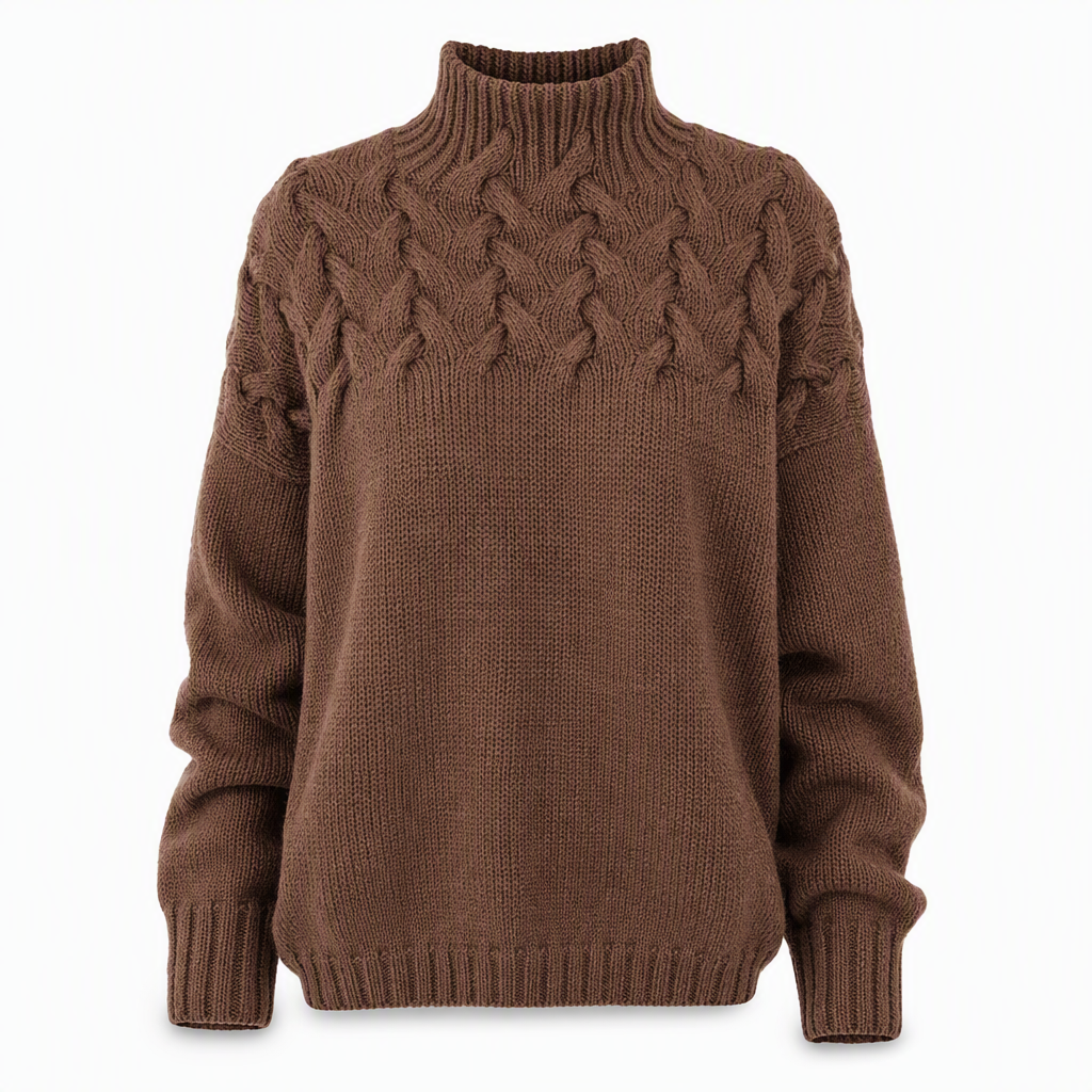 Pull en maille col roulé décontracté de couleur unie