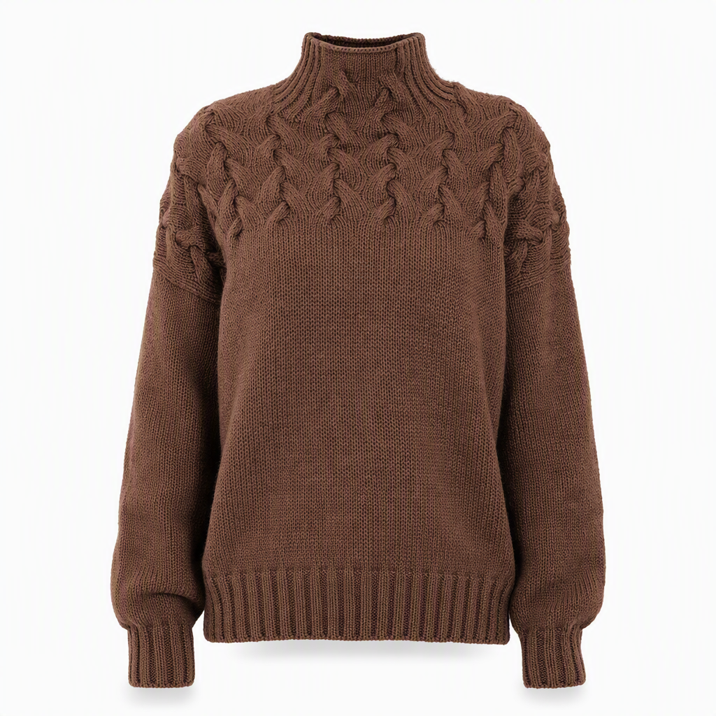 Pull en maille col roulé décontracté de couleur unie
