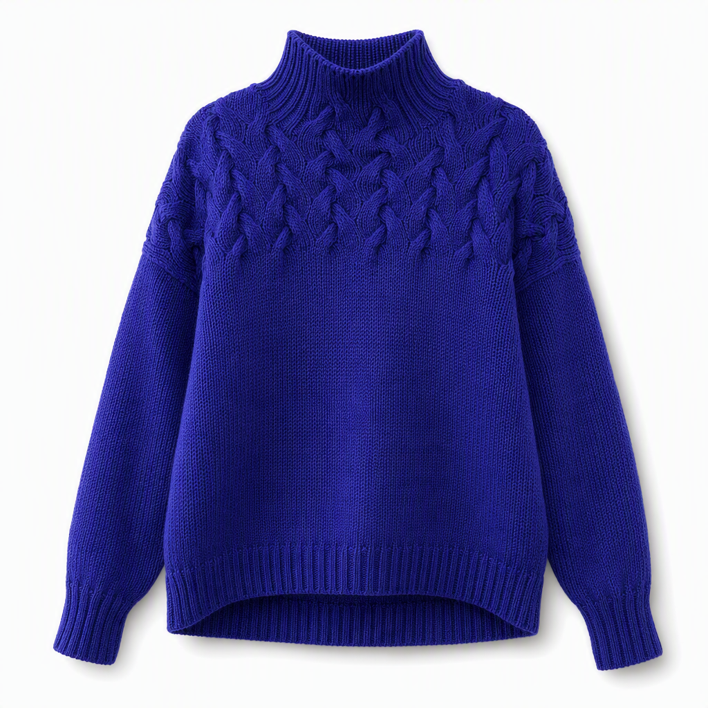 Pull en maille col roulé décontracté de couleur unie