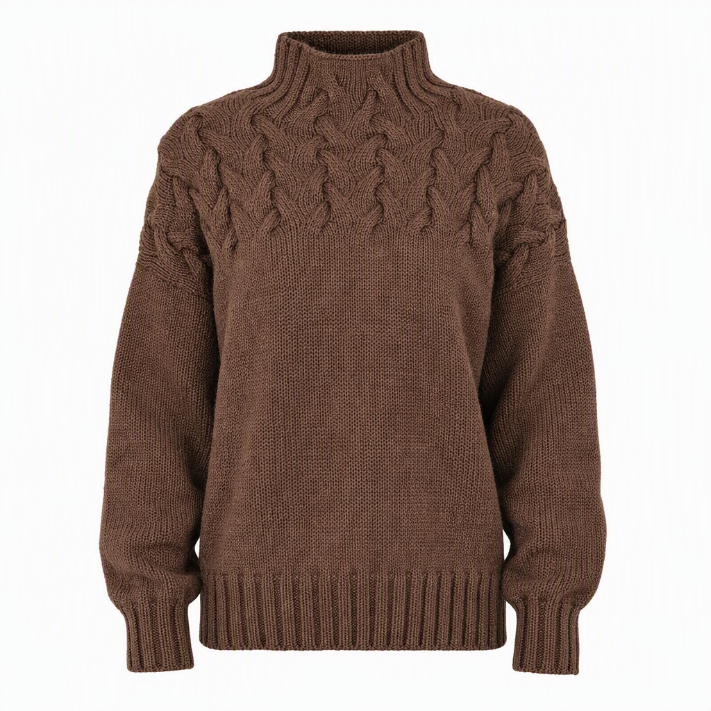 Pull en maille col roulé décontracté de couleur unie