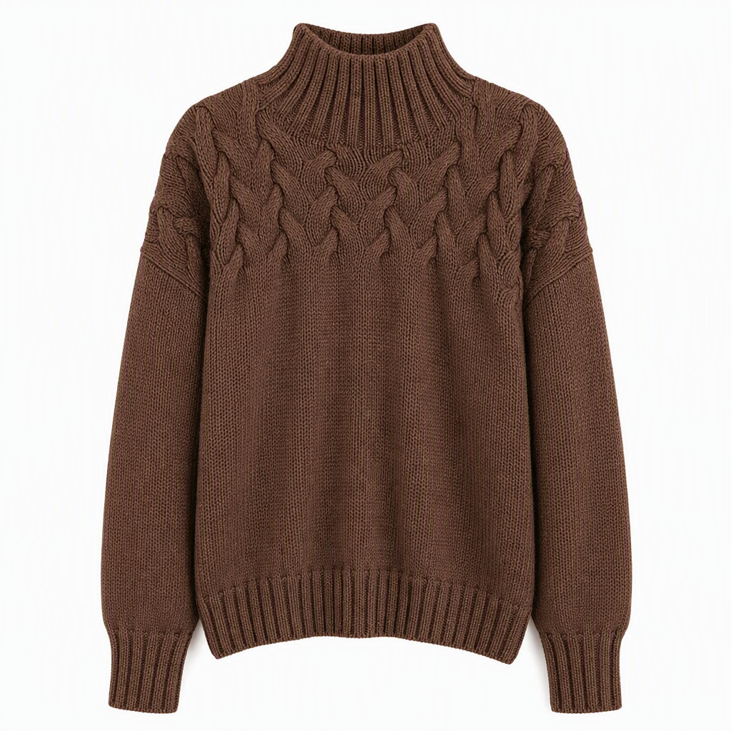 Pull en maille col roulé décontracté de couleur unie