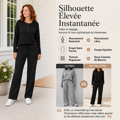 Ensemble sweat à demi-boutons et pantalon de survêtement pour femme
