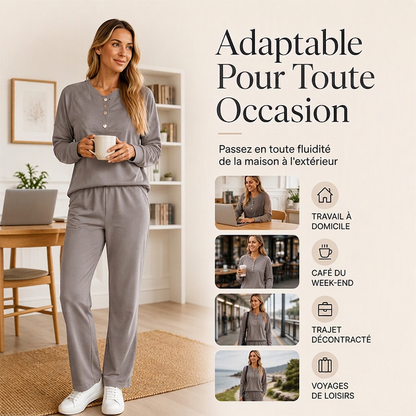 Ensemble sweat à demi-boutons et pantalon de survêtement pour femme