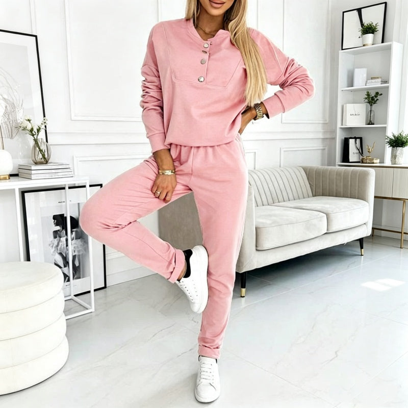 Ensemble sweat à demi-boutons et pantalon de survêtement pour femme