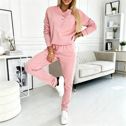 Ensemble sweat à demi-boutons et pantalon de survêtement pour femme