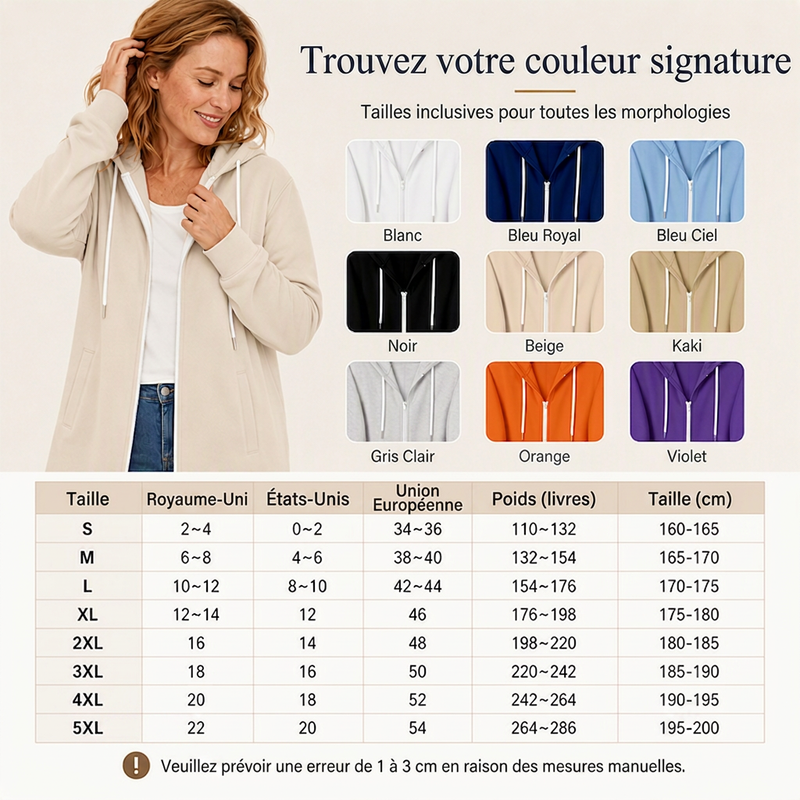Veste à capuche longue zippée pour femme