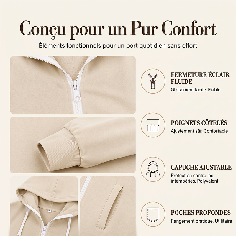 Veste à capuche longue zippée pour femme