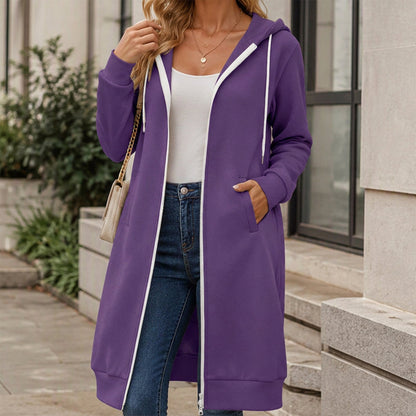 Veste à capuche longue zippée pour femme