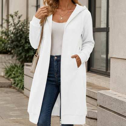 Veste à capuche longue zippée pour femme