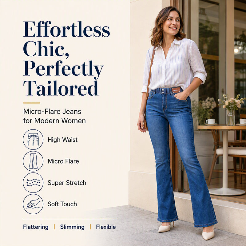 Jean évasé à taille élastique haute pour femme