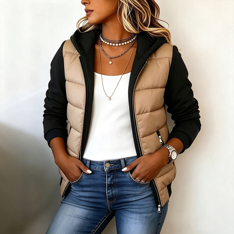 👜 -50 % sur toute la mode femme ! ✨Veste matelassée à capuche et blocs de couleur pour femme