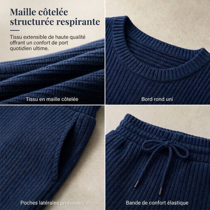 📢🎉-50 %!!!🛍️✨Ensemble deux pièces en maille côtelée pour femme, automne-hiver, manches longues, décontracté, composé d'un haut et d'un pantalon large