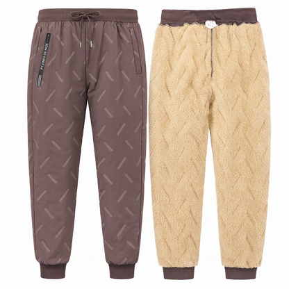 Jogging unisex ample en molleton sherpa doublé, pantalon décontracté chaud pour l'hiver avec poches zippées