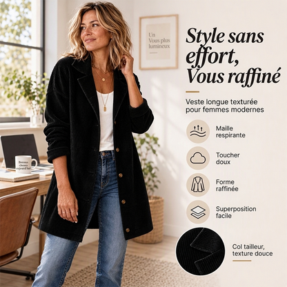 Veste décontractée en velours côtelé à boutons pour femmes