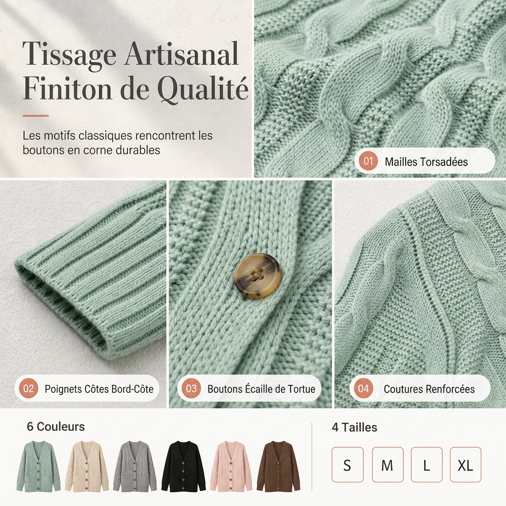 Cardigan en maille long à boutonnage simple pour femme, manteau décontracté d'automne et d'hiver