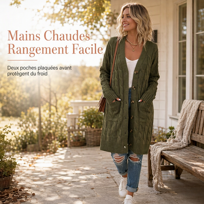 Cardigan en maille long à boutonnage simple pour femme, manteau décontracté d'automne et d'hiver