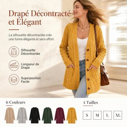 Cardigan en maille long à boutonnage simple pour femme, manteau décontracté d'automne et d'hiver
