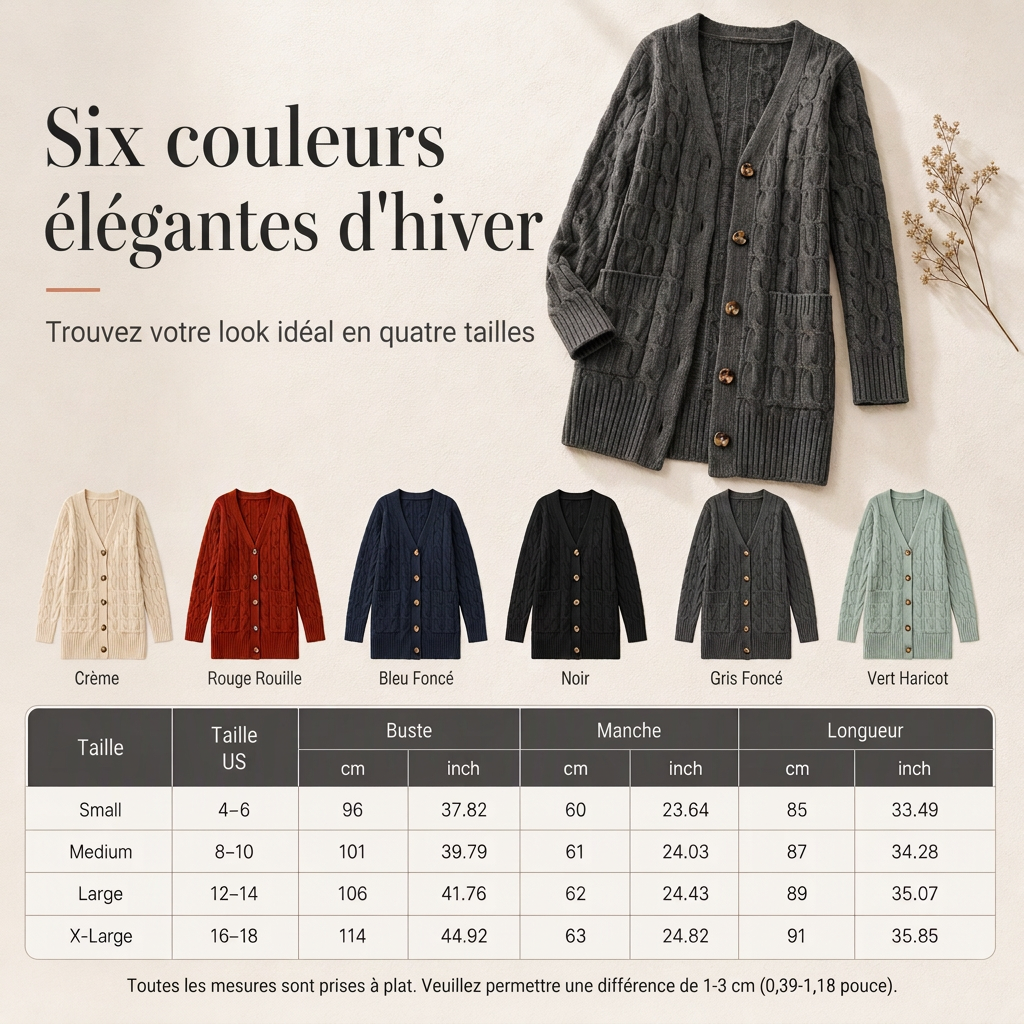 Cardigan en maille long à boutonnage simple pour femme, manteau décontracté d'automne et d'hiver