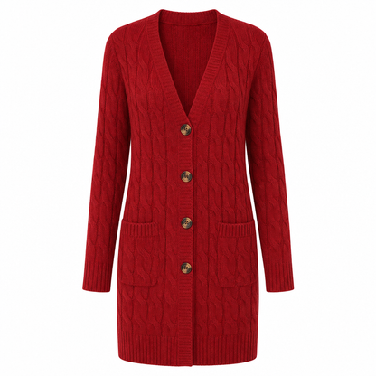 Cardigan en maille long à boutonnage simple pour femme, manteau décontracté d'automne et d'hiver