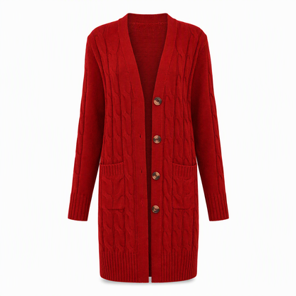 Cardigan en maille long à boutonnage simple pour femme, manteau décontracté d'automne et d'hiver