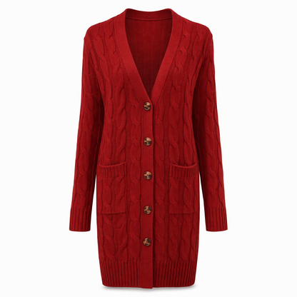 Cardigan en maille long à boutonnage simple pour femme, manteau décontracté d'automne et d'hiver