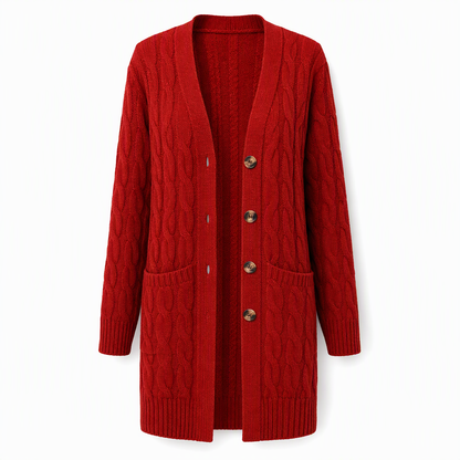 Cardigan en maille long à boutonnage simple pour femme, manteau décontracté d'automne et d'hiver