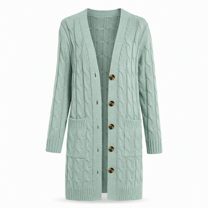 Cardigan en maille long à boutonnage simple pour femme, manteau décontracté d'automne et d'hiver